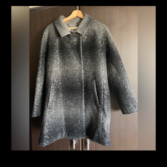 Milly Women's Sequin Wool Angle Coat Charcoal Long Blazer Ombre size M - Picture 3 of 5